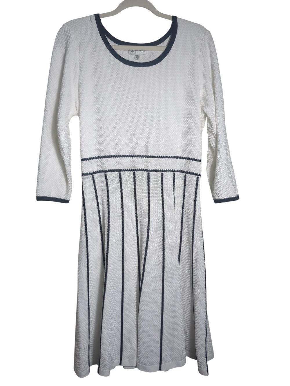 Neiman Marcus White Dress with Navy Trim
